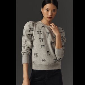 Anthropologie Maeve Puff-Sleeve Embroidered Sweatshirt